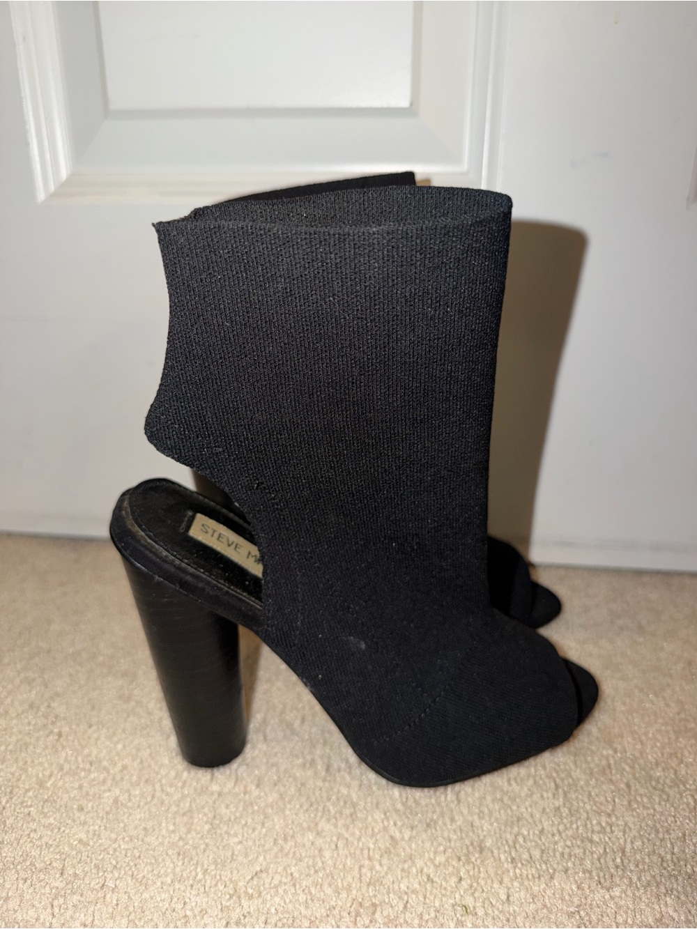 Steve Madden Black Open-Toe Sock Boot Heels